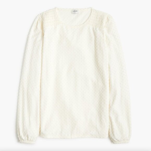 J. CREW FACTORY Long Sleeve Clip Dot Top Cream Ivory Off White ? Textured Blouse - Picture 3 of 13